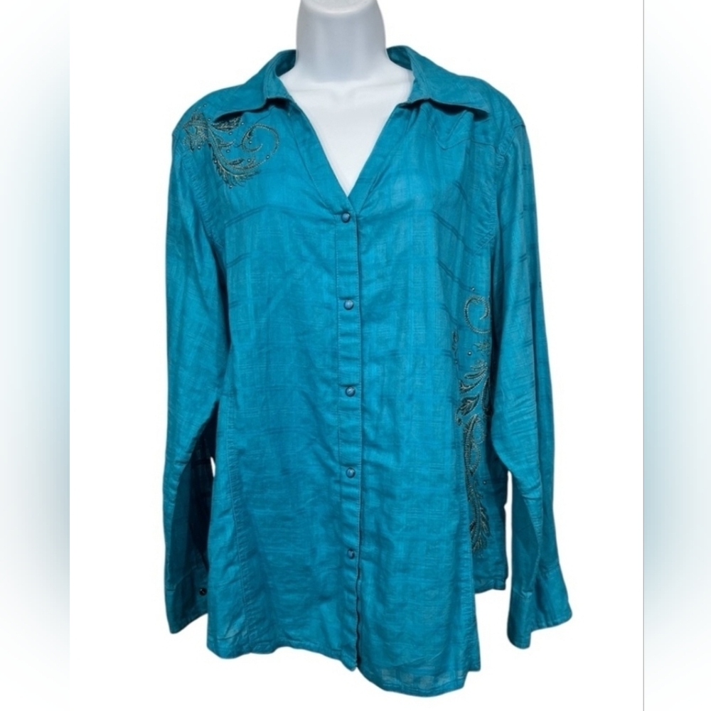 Wrangler Turquoise Embroidered Button Down Shirt XXL - Picture 11 of 16